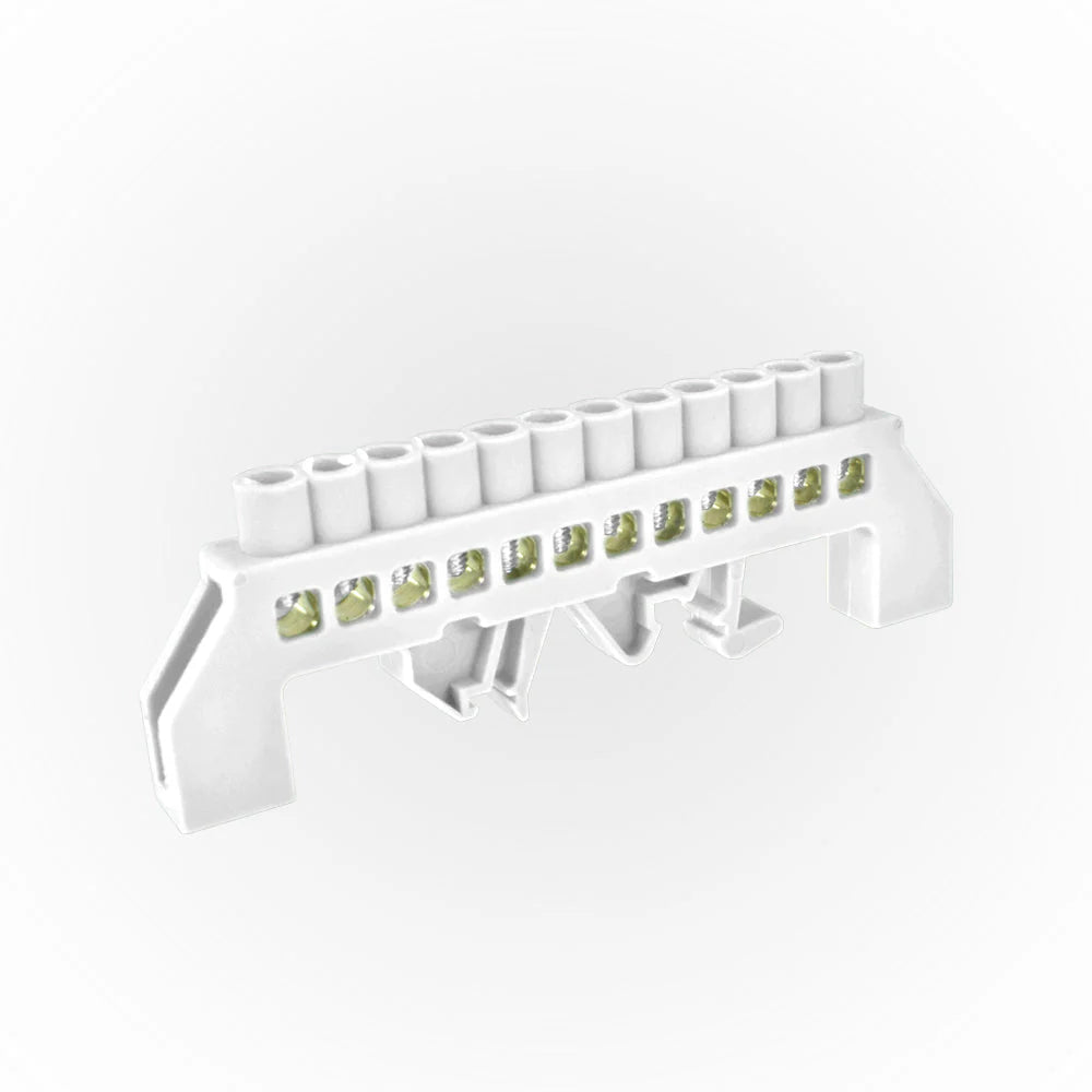 Barra de bronce aislada blanca 12 polos para riel din