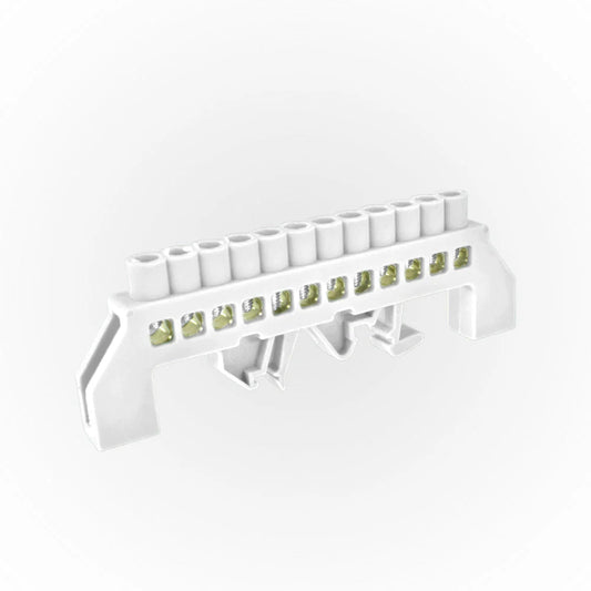 Barra de bronce aislada blanca 12 polos para riel din