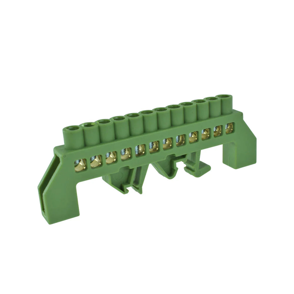 Barra de bronce aislada verde 12 polos para riel din