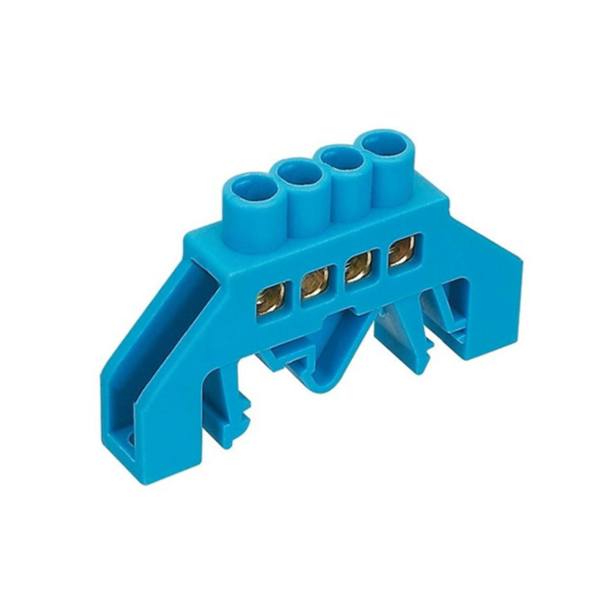 Barra de bronce aislada azul 4 polos para riel din