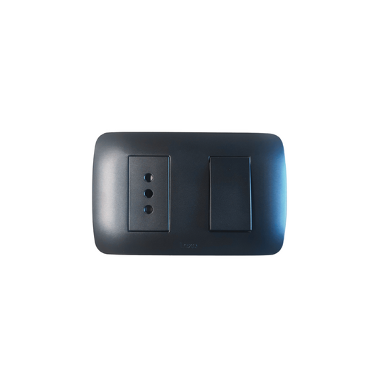 Interruptor simple + toma corriente 10A color grafito certificado