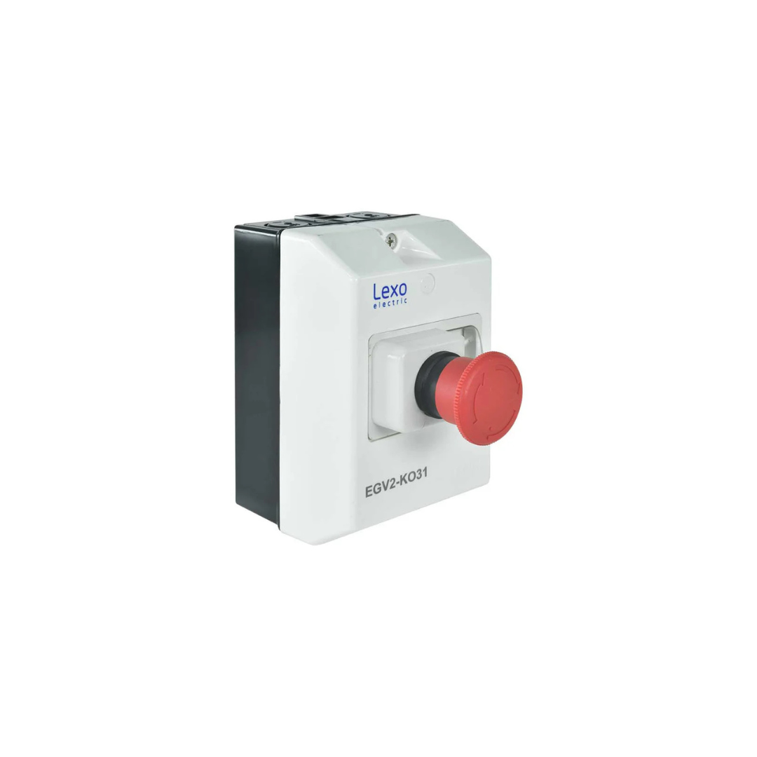 Caja para guardamotor con boton de emergencia y luz piloto