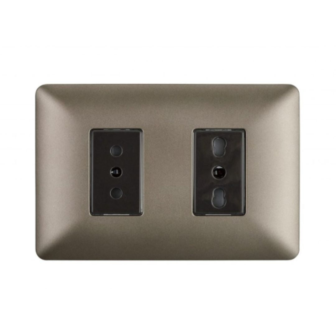 Enchufe simple 10A + enchufe bipaso 16A café certificado