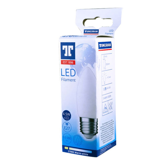 Ampolleta vela vidrio led E27 4.5w luz cálida