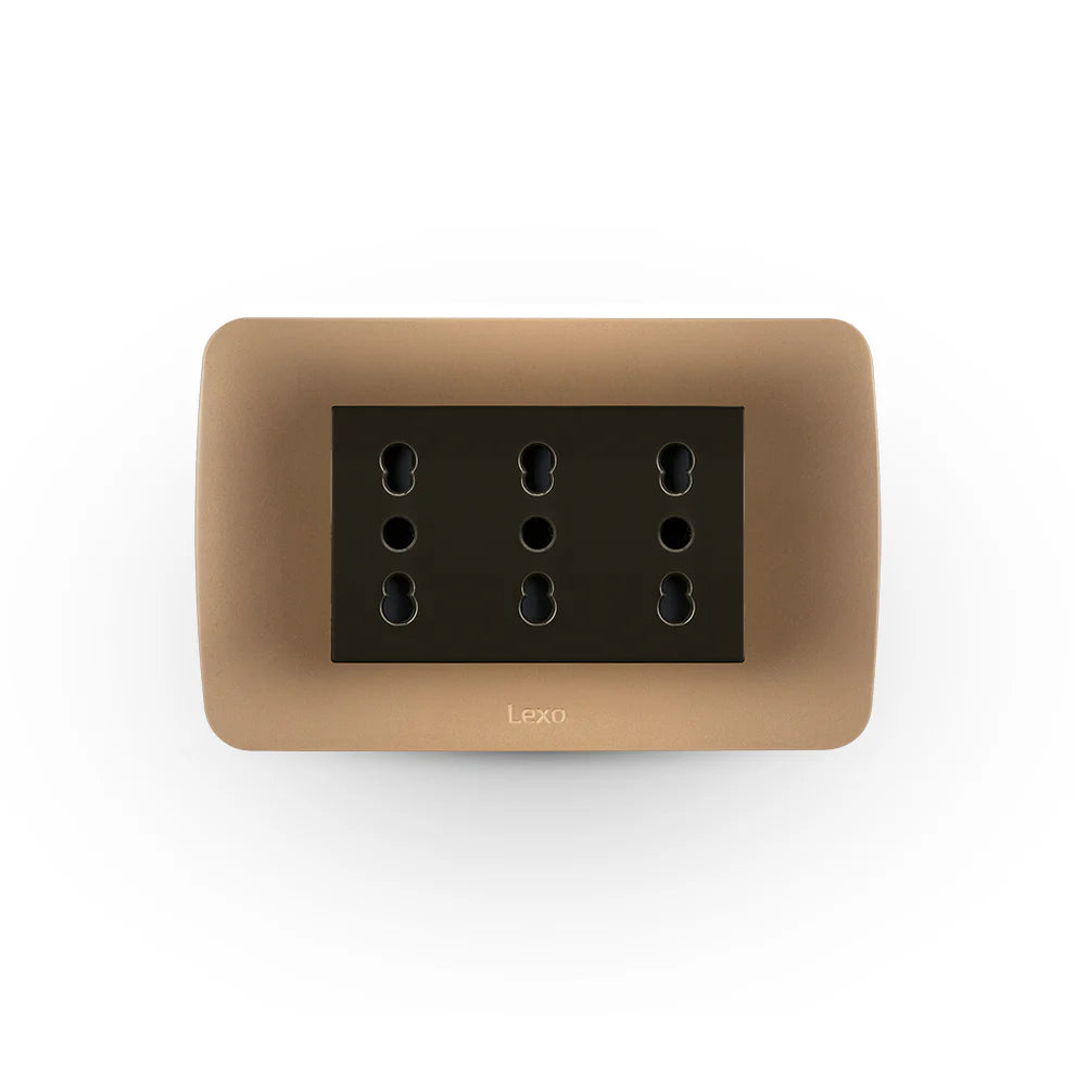 Enchufe triplex 10/16A café titanio certificado