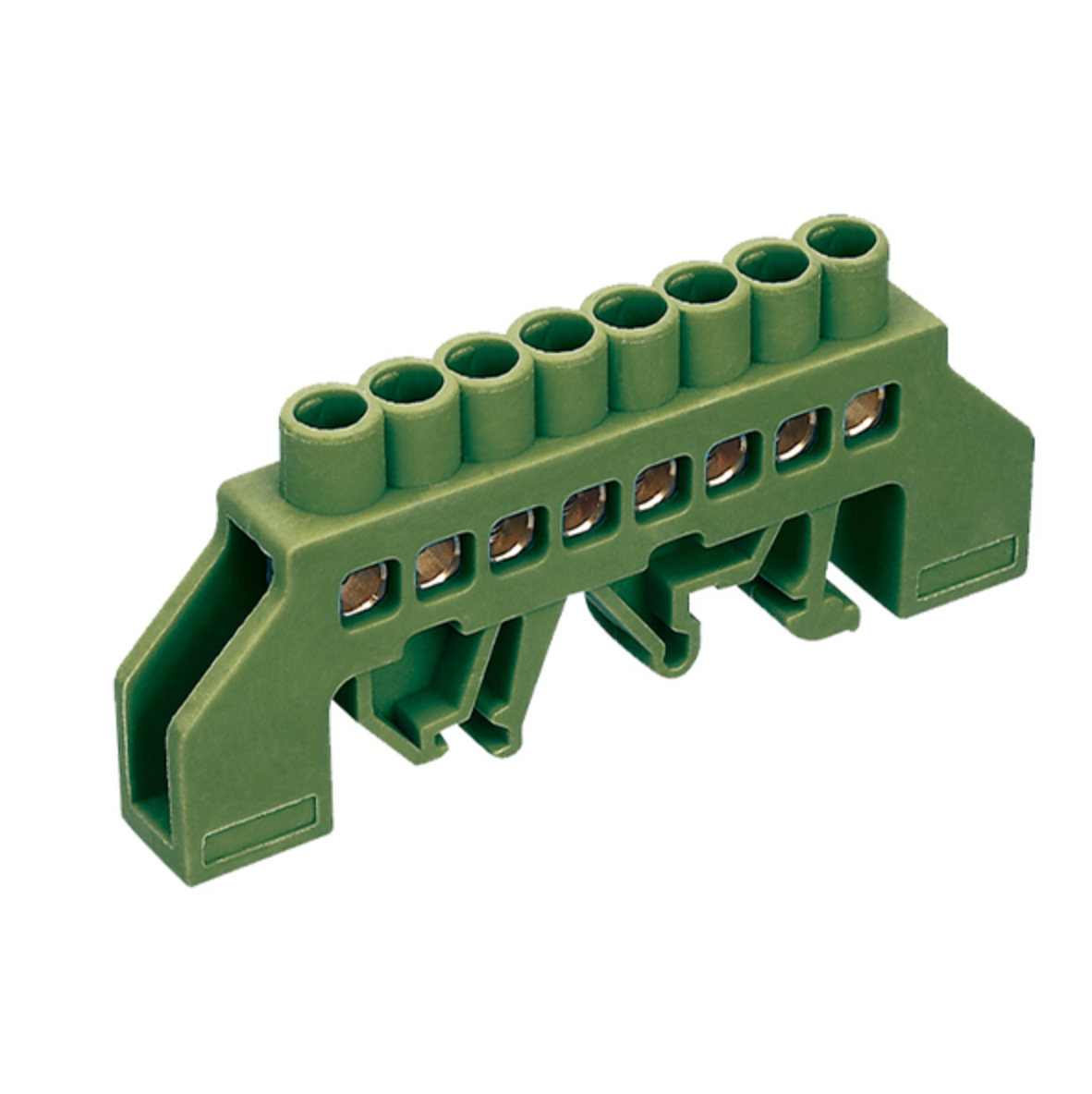 Barra de bronce aislada verde 8 polos para riel din