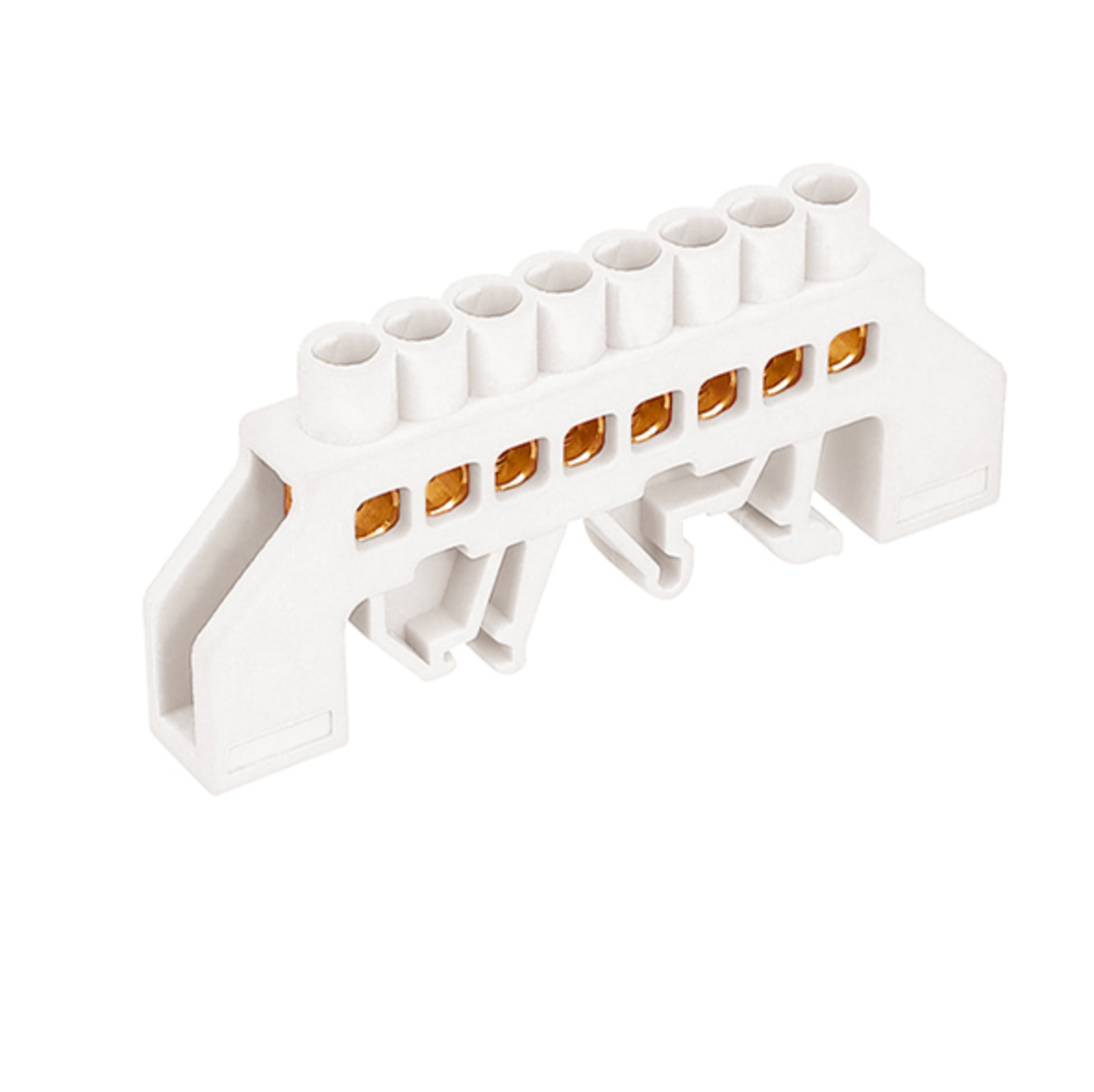 Barra de bronce aislada blanca 8 polos para riel din