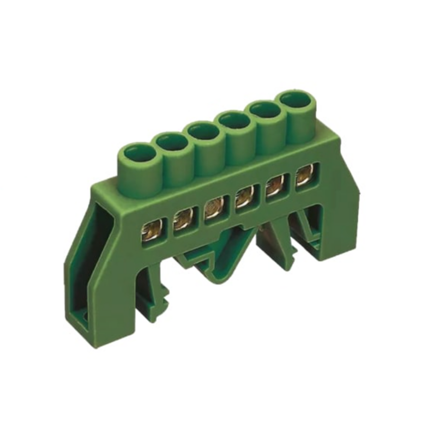 Barra de bronce aislada verde 6 polos para riel din