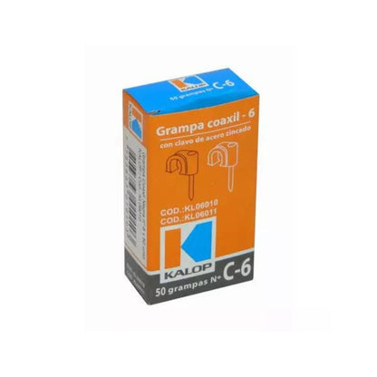 Estuche de grampas blancas coaxial 6mm 50U