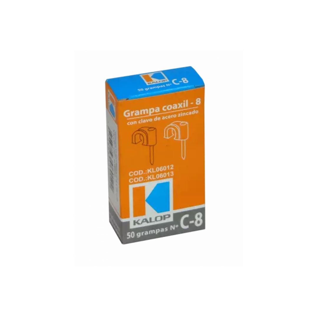 Estuche de grampas blancas coaxial 8mm 50U