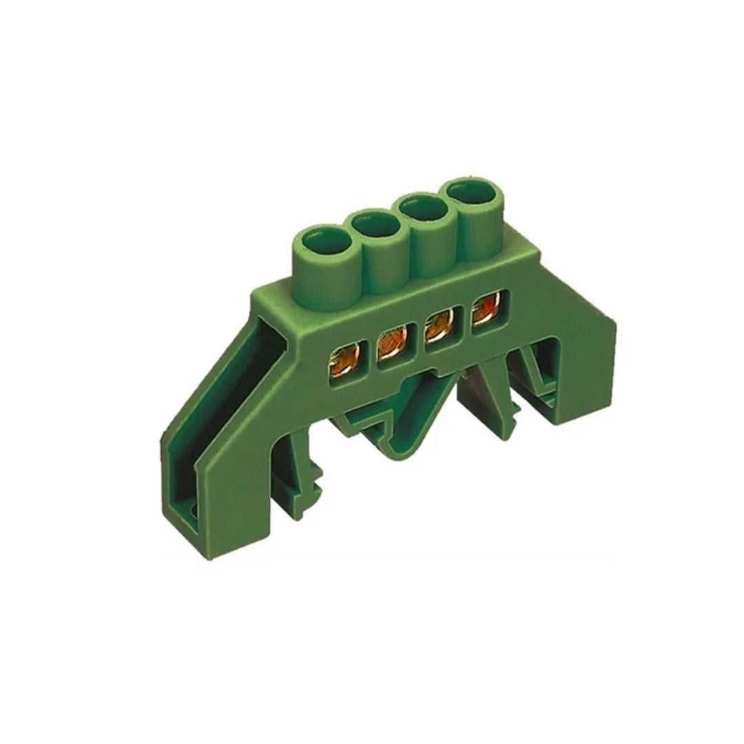 Barra de bronce aislada verde 4 polos para riel din