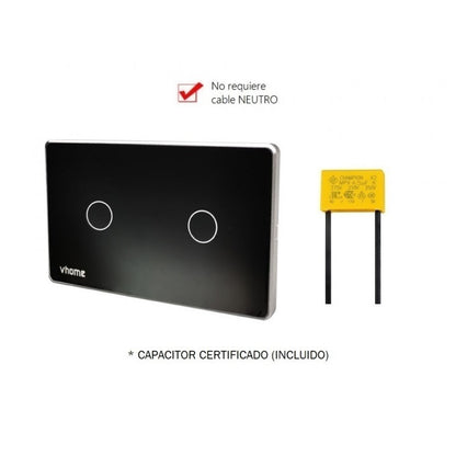 Interruptor Wifi RF vector design SN sin neutro touch 2 canales compatible con Google Home y Alexa