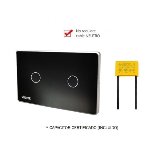 Interruptor Wifi RF vector design SN sin neutro touch 2 canales compatible con Google Home y Alexa