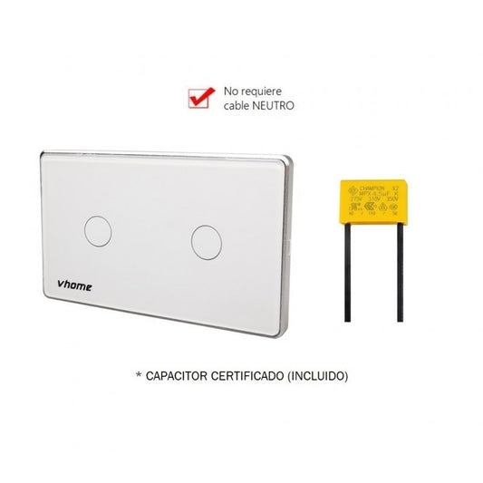 Interruptor Wifi RF vector design SN sin neutro touch 2 canales compatible con Google Home y Alexa