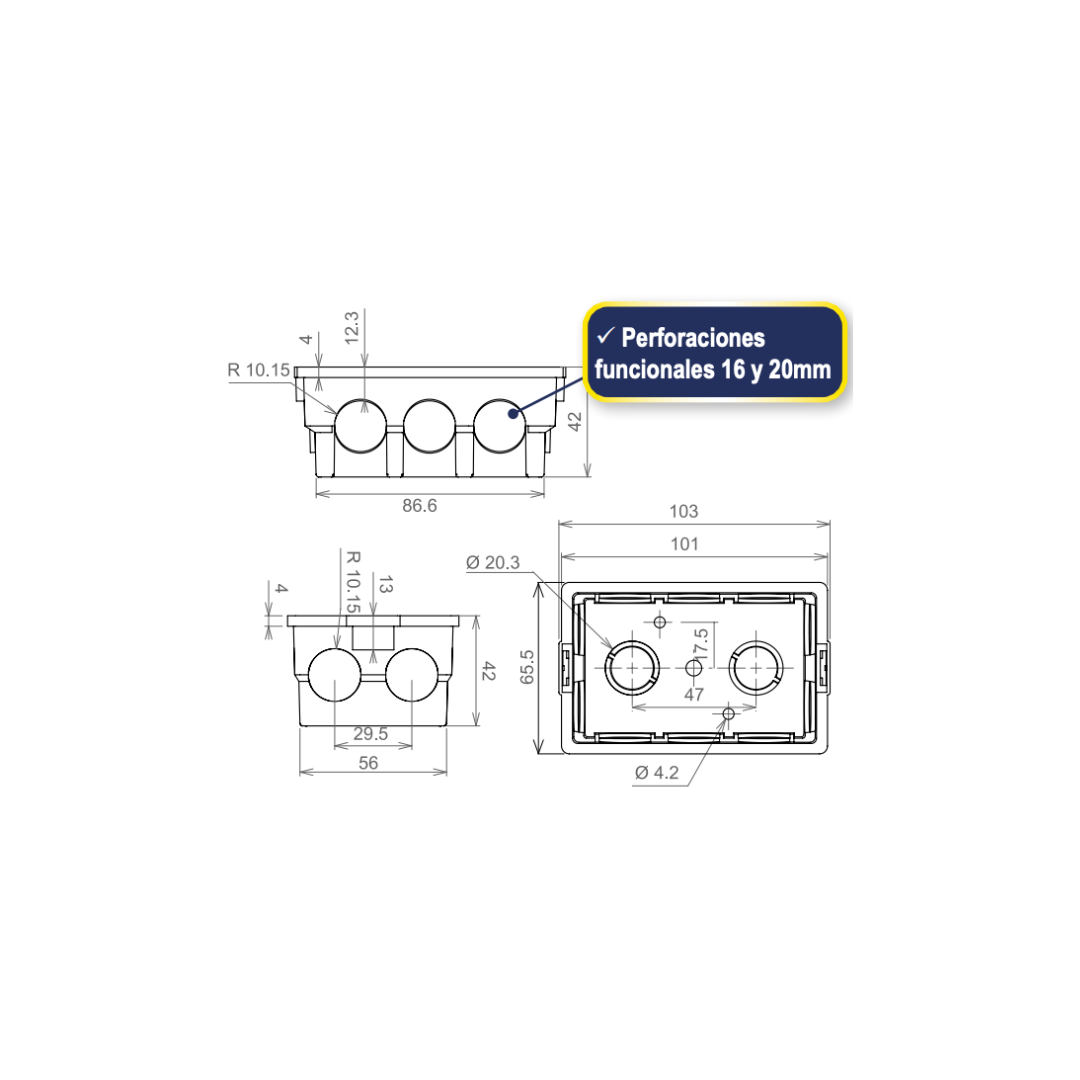 Caja eléctrica tabique c/oreja metálica gris