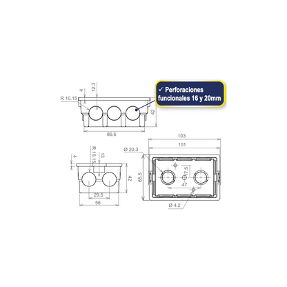Caja eléctrica tabique c/oreja metálica gris