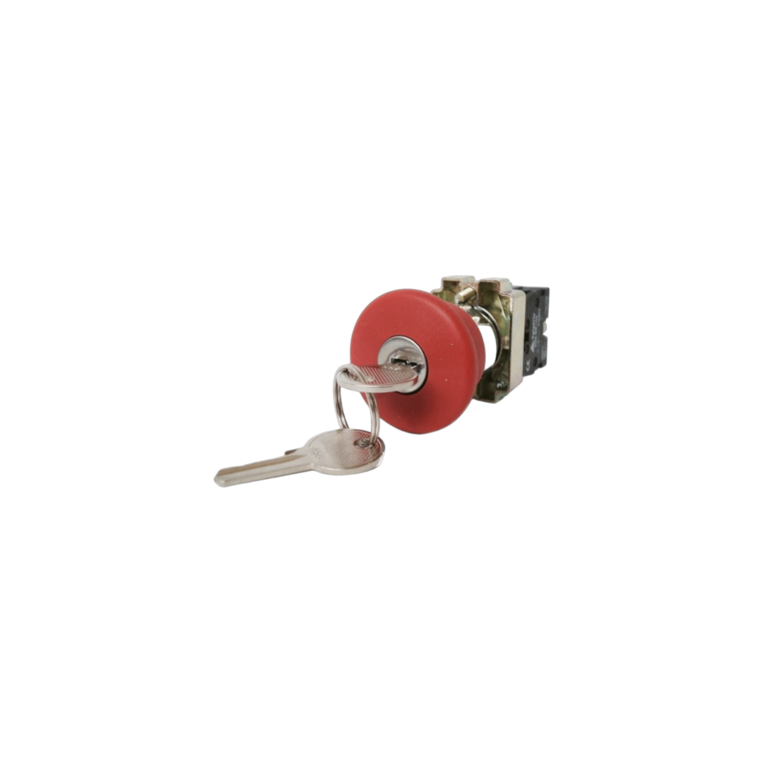 Botonera de emergencia 22mm con llave 1NO+1NC 10A