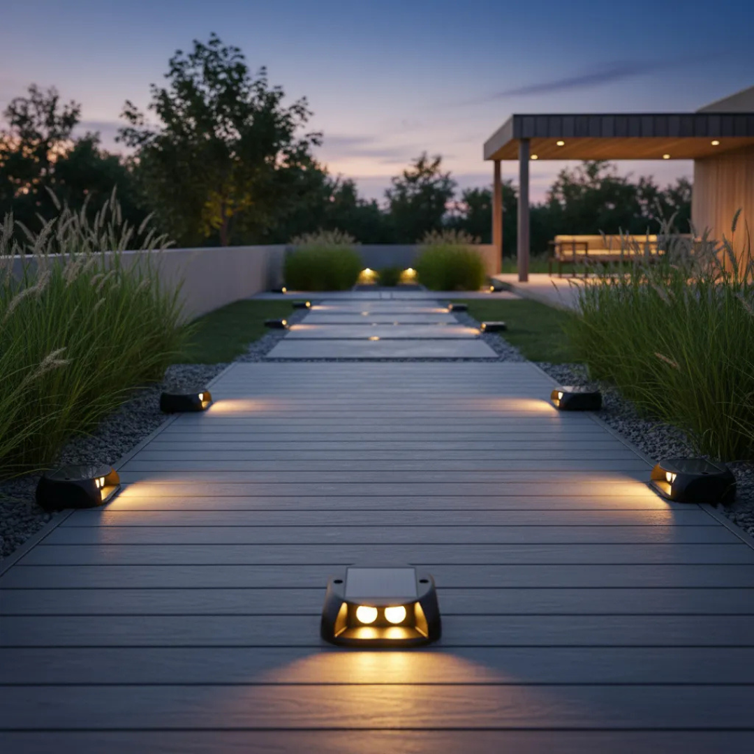 Foco led solar jardín exterior césped y caminos luz cálida