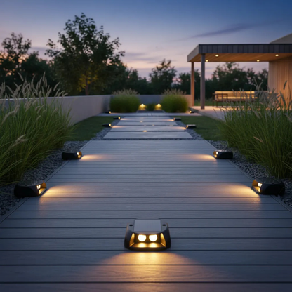 Foco led solar jardín exterior césped y caminos luz cálida