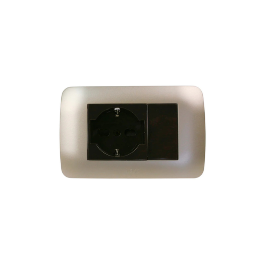 Enchufe simple 10A + schuko 10/16A color café titanio certificado