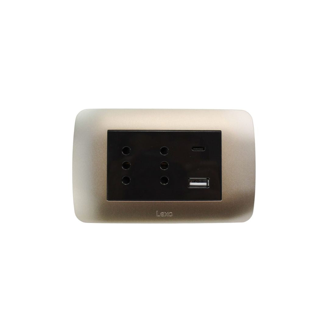 Enchufe duplex 10A + toma usb A y C color café certificado