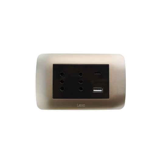 Enchufe duplex 10A + toma usb A y C color café certificado