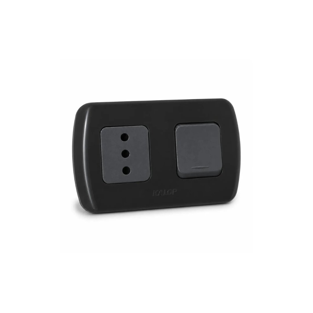 Interruptor + enchufe 10A sobrepuesto Tekna negro certificado