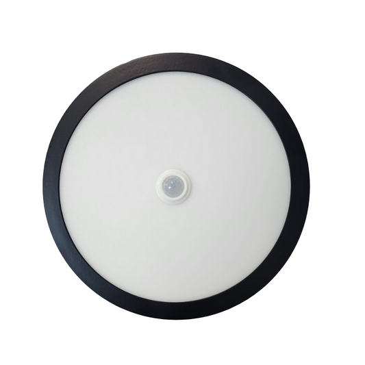 Foco sobrepuesto redondo negro con sensor 18w luz fría