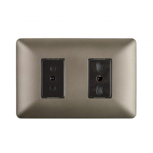 Enchufe simple 10A + enchufe bipaso 16A café certificado